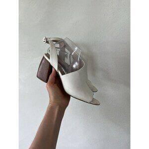 Louise Et Cie Women's Open Toe Shoes Size 7.5 Cream Brown Block High Heel